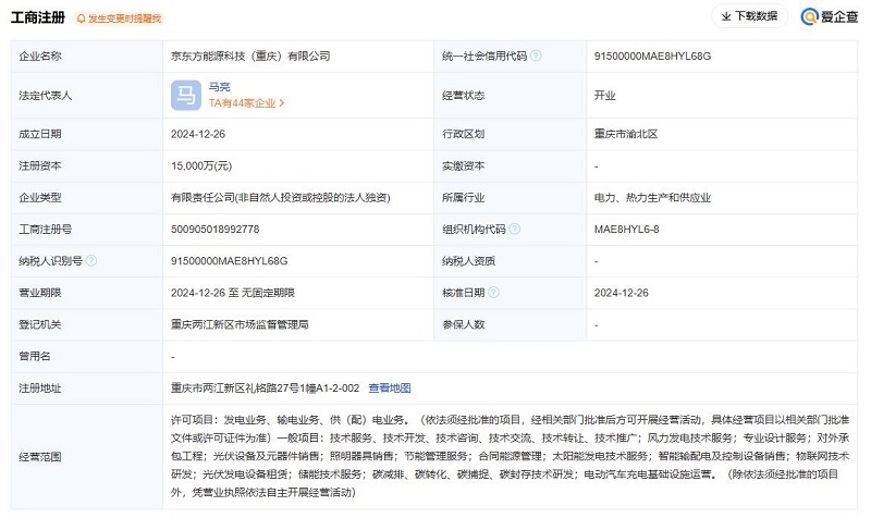 京東方投資成立能源科技公司，含光伏相關(guān)業(yè)務(wù)