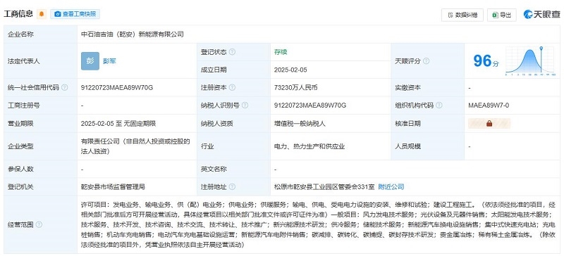 中石油7.3億在吉林成立新能源公司
