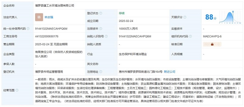 注冊資本1億元！一地國資成立水環(huán)境治理公司