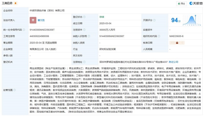 3億！華潤環(huán)保在深圳成立綠色纖維公司